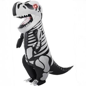 Kids Inflatable T Rex Skeleton Costume Light Up Eyes Blow Up Dinosaur Halloween